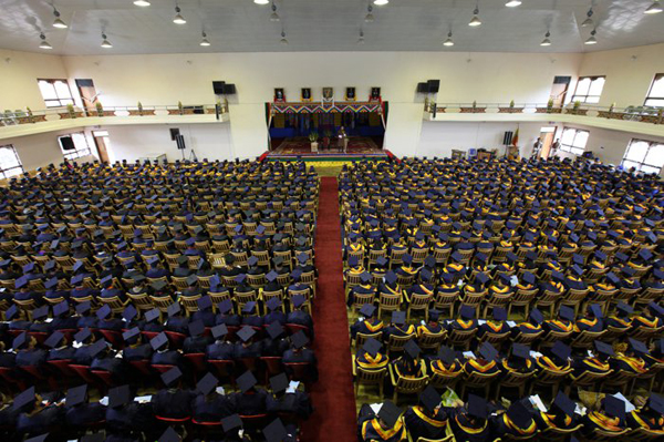 King Jigme Khesar Namgyal Wangchuk addressing the convocation ceremony of graduates from 8 colleges under the Royal University of Bhutan on July 15, 2011.